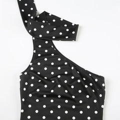 Asymmetrical Polka Dot Tank Top with Scarf Chic Sleeveless Skinny Black Cropped Tops Women Casual Streetwear Tee y2k Vest voguable