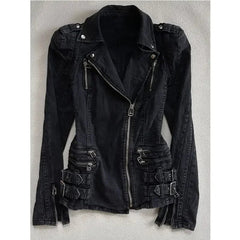 Voguable WomenBlack Hooded Parka Jacket with Big Faux Fur Collar Gothic Metal Buckle Zip Up Slim Fit Winter Warm Coat Streetwear Y2K voguable