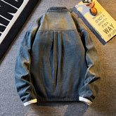Spring Autumn Old Blue Loose Large Pocket Stand Collar Denim Jacket Men's Retro American High Street Zipper Jacket Top Urban voguable