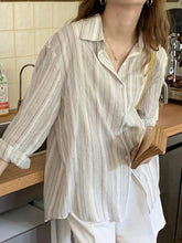 Korean Vintage Striped Women Shirts Long Sleeve Designed Summer Cotton Loose Button Up Shirt Oversize Female Tops New voguable