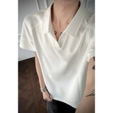 Voguable Men Oversized Drop Shoulder Polo Shirt, Summer Breathable Short Sleeve Top, Minimalist Loose Fit Curved Hem Casual Wear Clothing voguable