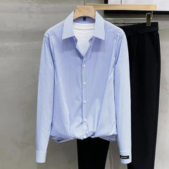Spring Autumn New Fashion Turn-down Collar Long Sleeve Blouse Striped Men's Clothing Loose Korean Button Trend Simplicity Shirts voguable