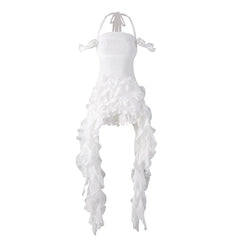 Fashion Solid Color Dress Women's Fringe Strapless Dress Waistband Same Color Shorts 2025 Summer New Tide voguable