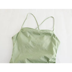 Voguable Women Light Khaki Side Slit Draped Midi Dresses Sexy Backless Thin Straps Female Party Summer Dress voguable