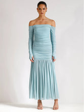 Off-shoulder Strapless Sexy Maxi Dress Women Summer New Patchwork Backless Long Sleeve Pleated Long Dress Elegant voguable