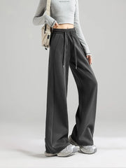 Preppy Style Black Sweatpants Women Vintage High Waist Loose Straight Pant Korean Casual Fall Lace Up Wide Leg Trousers New voguable