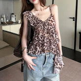Voguable Women's Leopard Print Sleeveless Camisole Top V-Neck Spaghetti Strap Casual Loose Fit Daily Streetwear Blouse voguable