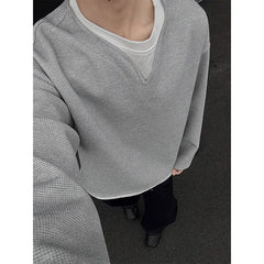 Spring Long Sleeved T-shirt Men Fashion Gray Black Checkered T Shirt Men Streetwear Korean Loose Round Neck T Shirt Mens Top voguable