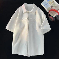 Niche Design Zipper Shirt Men's Short-sleeved Summer 2025 New Waffle High-end Casual Shirt Hip Hop Unisex Zipper Blouse voguable