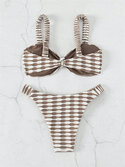 Voguable Sexy Plaid Print Bikinis Sets 2024 Women Luxury Front Bow Push Up Micro Swimsuit Summer Bathing Suit Thong Swimwear Beachwear voguable