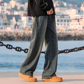 Men Straight Leg Jeans Washed Vintage Retro Patchwork Design Denim Pants Streetwear Classic Comfort Fit Distressed Style voguable