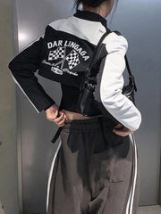 Voguable Fashion Cropped Jackets for Women Cool Biker Style Streetwear Zipper Up Short Coat Y2K Long Sleeve Autumn Outerwear voguable