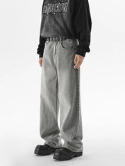 Autumn New Men's Fashion Baggy Jeans Gray Vintage High Street Wide Legs Denim Trousers Male Casual Straight Pants Streetwear voguable