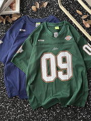 American Retro Jersey Short-sleeved T-shirt Men's Trendy Quick-drying Mesh Breathable Loose Casual V-neck Racing Suit Top Chic voguable