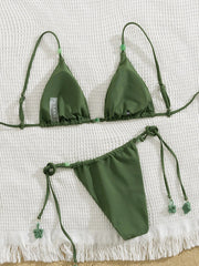 Voguable Sexy Green Bikini Women Bead String Push Up Bra Tie Side Bandage Thong Swimsuit Summer Bathing Suit Backless Micro Swimwear voguable