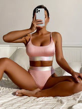 Voguable Shiny Pink Contrast Bikini Set Women Halter Push Up Patchwork High Waist Swimsuit 2024 Designer Bathing Suit Two Piece Swimwear voguable