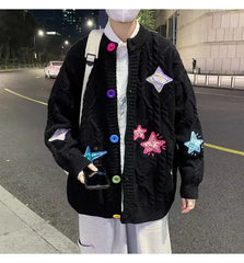 Vintage Knitting Sweater Purple Cardigan Jacket Long Sleeve Black Fashion Round Neck Coat Knitted Cardigan Sweater for man Winte voguable