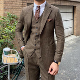 Voguable New Retro Herringbone Slim Fit Men's Suit Gentlemen's 3-piece Suit Single Breasted Handsome Autumn Winter Business Casual Formal voguable