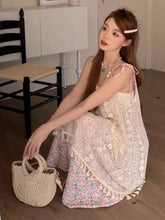 Voguable Sweet Boho Dress Women Summer Holiday Lace Floral Dresses Casual Vintage Spaghetti Strap Sleeveless Sundress voguable