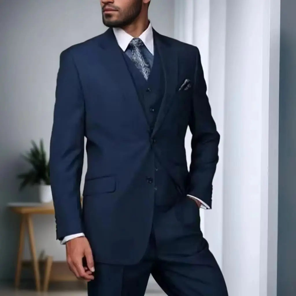 Voguable Navy Blue Business Men Suits Formal Wedding Dress Tuxedo Terno Masculino Slim Fit Groom Prom Party Blazer 3 PIece Costume Homme voguable