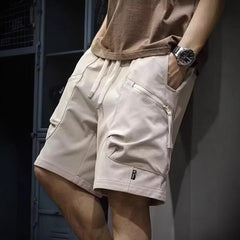 Men Fashion Summer Cargo Shorts Multiple Pockets Zipper Knee Pants Loose Basketball Running Sport Solid Casual All-match Shorts voguable