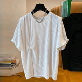 Summer Men's Clothing Luxury Korean Popular O Collar T-shirt Streetwear Leisure Short Sleeve Solid Color Retro Fashion Textured voguable