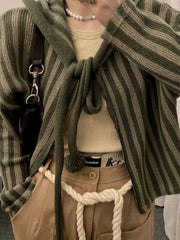 2025 Spring Autumn Korean Hooded Loose Harajuku Sweaters Women Striped Zipper Cardigan Knitted Fashion Gothic Y2k Tops Jumper voguable