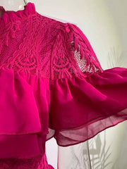 Fashioin Designes Hollow Out Ruffled Evening Dresses For Women O Neck Short Sleeve Party Maxi Dress 2025 New Summer voguable