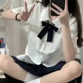 Voguable JK Uniform Japanese Long-sleeved Shirt Accordion Pleated College Style Loose Versatile Sweet Top voguable