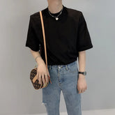 Voguable Summer Short Sleeve T-shirt Men Fashion Casual Shoulder Pad T-shirt Men Streetwear Korean Loose Round Neck T Shirt Men Top M-2XL voguable