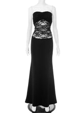 Lace See Through Strapless Sexy Maxi Dress Women Black Off-shoulder Backless Sleeveless Bodycon High Waist Long Dress voguable