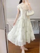 Voguable New Chinese Style White Sweet Chicly Printed Female Dresses Summer Fashion Elegant Office Ladies Simple Casual Dress for Women voguable