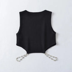 Voguable  Women Black Sexy Cut Out Knit Top O Neck Sleeveless Female Summer Crop Tank Tops voguable