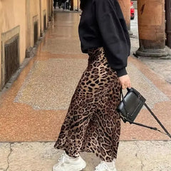 2024 Women Fashion Leopard Print Skirt Fashion Vintage High Waist Midi Skirts Elegant Women Springtime Casual Streetwear Skirt voguable