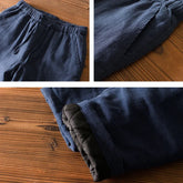 Voguable Autumn Winter New Warm Thickened Ramie Cotton Trousers Men Oversize Straight Retro Loose Rope Casual Pants M-4XL voguable