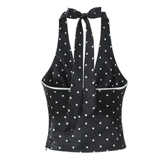 Women Vintage Polka Dot Halter Top Sexy Backless Fit Slim Holiday Summer Crop Top voguable