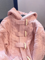 Preppy Style Sweet Pink Cardigan Sweaters Women Loose Long Sleeve Hooded Knitted Jacket Fall Winter Vintage Korean Cute Tops New voguable