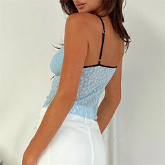 y2k Tops for Women Aesthetic See Through Floral Lace Spaghetti Strap Sleeveless Camisole 2000s Clothing Streetwear voguable