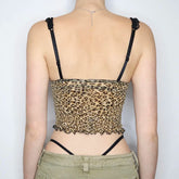 Voguable Vintage Leopard Print Crop Top Sexy Contrast Color Bow Lace Patchwork Camis Sexy Night Party Club Wear Grunge Corset voguable