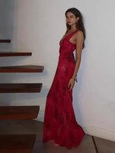 RORORIRI Elegant V-neck Rose Print Long Dress Women Bandage Draped Maxi Sleeveless Tank Dress Evening Party Vintage Clothing voguable