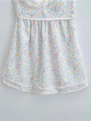 Voguable Sexy Women Lace Trim Floral Print Sling Dress Sleeveless Ladies Summer Holiday Party Mini Dress voguable