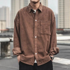 Black/coffee/gray Corduroy Shirt Men's Fashion Retro Pocket Casual Shirt Men Autumn Korean Loose Long-Sleeved Shirts Mens M-2Xl voguable