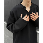 Long Sleeved T-shirt Men Fashion White Casual V-neck T Shirt Men Streetwear Korean Loose Pleated T Shirt Mens Top Plus Size 5XL voguable