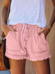 Voguable Women’s Denim Shorts Drawstring Elastic Waist Frayed Hem Short Pants Summer Casual Vintage Hottie Girls Loose Jeans with Pockets voguable