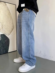 Voguable Mens' Fashionable Straight Leg Jeans - Loose Fit, Casual Trend, Hip-Hop Street Dance Inspired, Skateboard Cycling Sports Style voguable