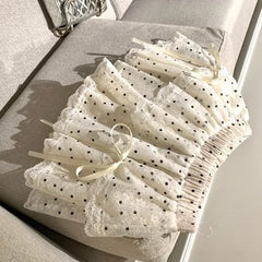 Korean Fashion Sweet Dot Lace Bow Mini Skirt Women Y2k Harajuku A-line Skirt 2024 Summer Hot Girl Elastic High Waist Cake Skirts voguable