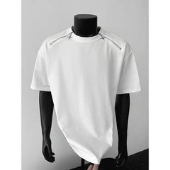 Breathable Mens Round Neck T-Shirt man Zip Detail Trendy Design New Urban Streetwear Casual Summer Tee Comfort Fit Stylish Soft voguable