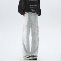 Vintage Tie dye Men's Baggy Denim Trousers White 2025 New Streetwear Wide Leg Loose Denim Pants Fashion Straight Gargo Pants voguable