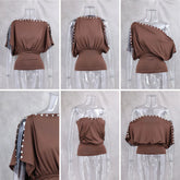 Voguable Women Lace Buttons Top Off Shoulder Multi-Way Wear Slim Fit Cropped Y2K Sexy Street Party Casual Spring/Summer Tees voguable