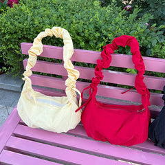 Korean Casual Pleated Drawstring Handbags Women Fashion Simple Solid Crossbody Bag Sweet Y2k Aesthetic Office Lady Shoulder Bags voguable